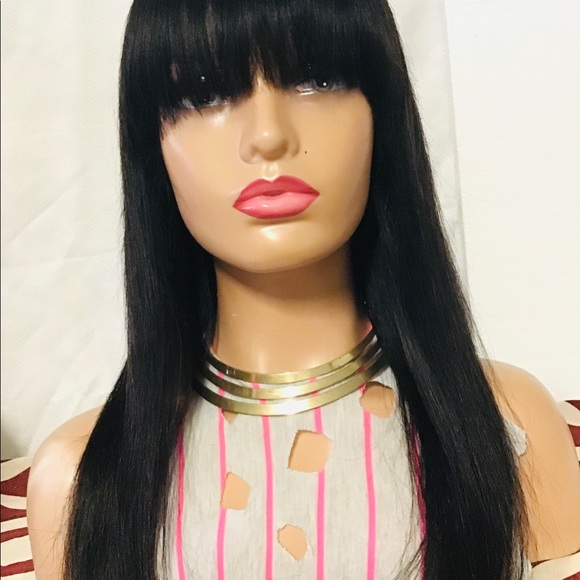 ✨❤️Mines Diamond Straight Human wig natural color Bangs Glueless Machin… - Picture 3 of 6